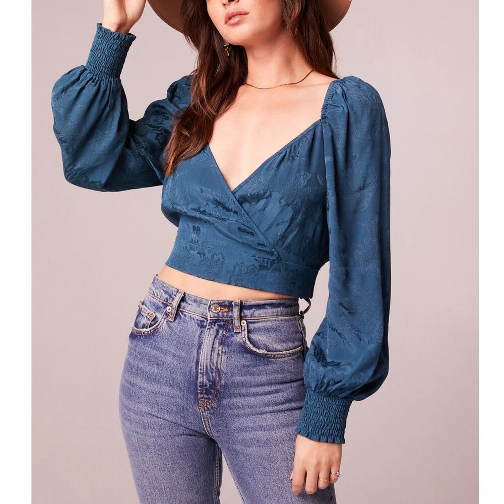 Band of the Free Camille Crossover Crop Top Deep Teal Blue Womens Size Large NWT
